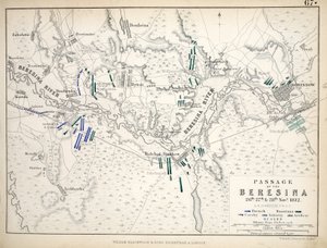 Karta över Passage of the Beresina, publicerad av William Blackwood and Sons, Edinburgh och London, 1848 (handfärgad gravyr)